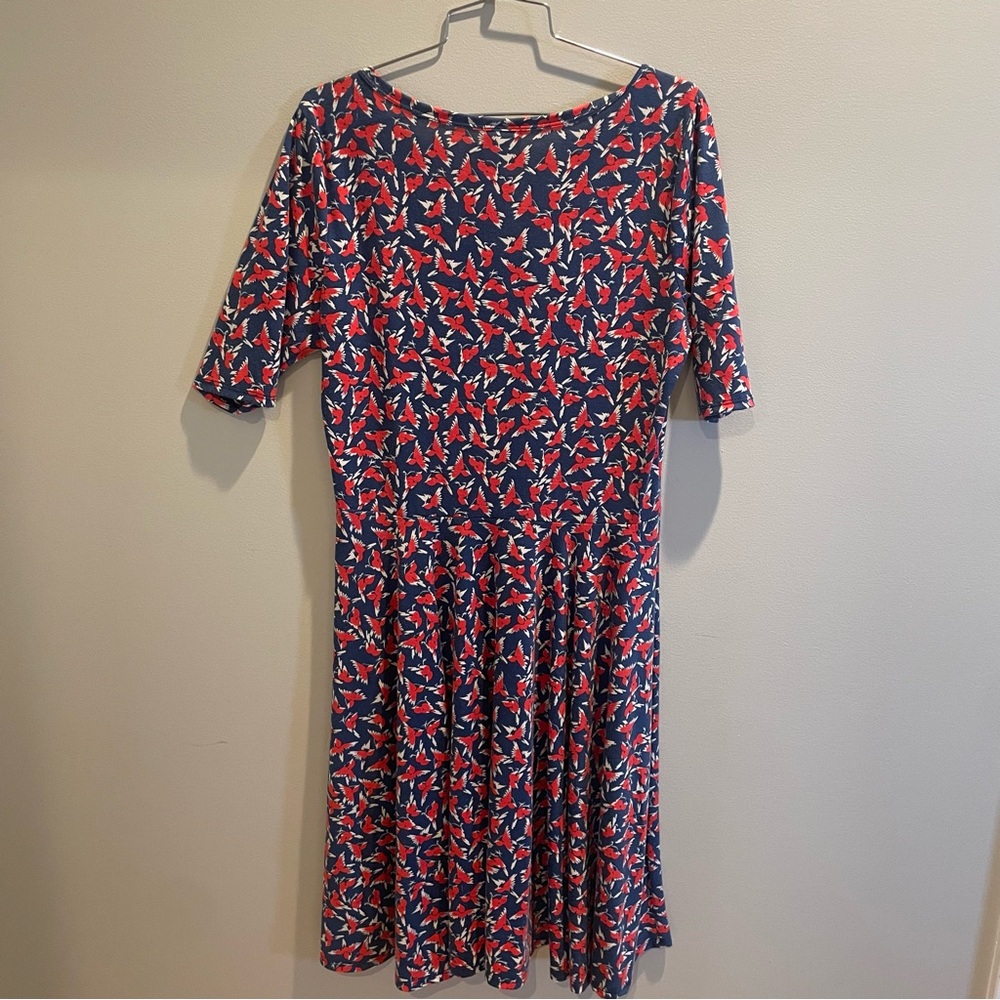 LuLaRoe Nicole Bird Print Dress Red Blue twirl skirt size XL - Picture 2 of 6